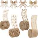 4 Rolls Burlap Ribbon Wired Natural Jute Burlap Lace 1.6-2 Inch x 16.4 Yard Wrapping Ribbon for Crafts, Big Bows, Spring Outdoor Decoration, Wedding Gift Wrapping, Wreath, Holiday Party DIY Home Decor