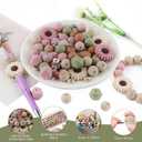 82Pcs 12mm 14mm 15mm Silicone Beads for Keychain Making, 10mm Rondelle Rhinestone Spacer Print Hexagon Round Camel Navajo Matcha Blush Sunflower Silicone Focal Beads for Pens