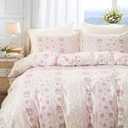 Duvet Cover King Size - 100% Cotton Reversible Floral Duvet Cover Set with Zipper Closure, 3 Pieces Soft & Breathable Pink Aesthetic Bedding Set