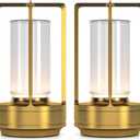 Portable Metal Table Lamp for Indoor/Outdoor ,Rechargeable Cordless LED Lamp, 3-Colour Infinitely Dimming Battery Powered Small Desk Lamp, Restaurant/Bedroom/Bar/Coffee/Camping Light (Gold Set of 2)
