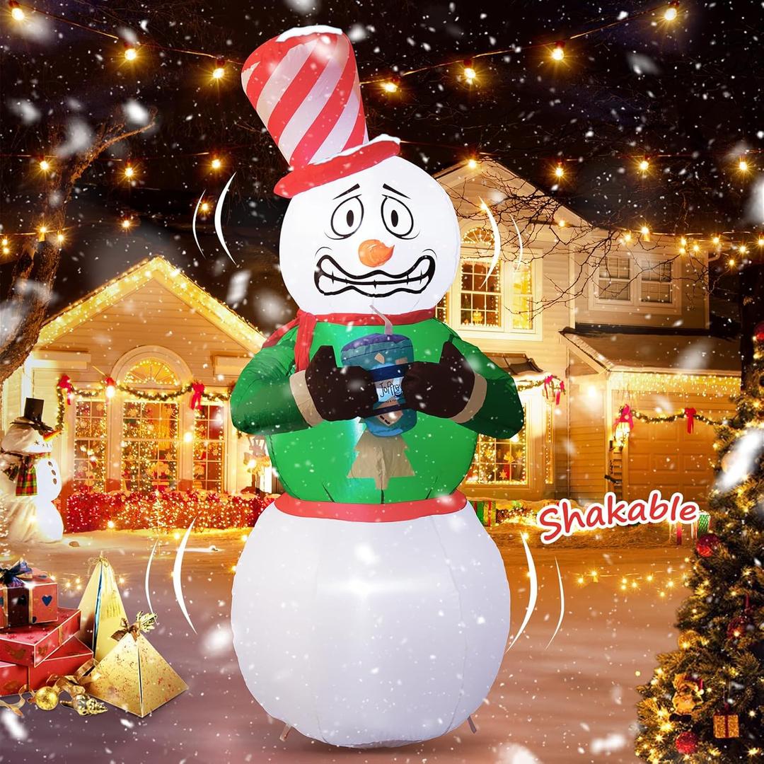 Elegear 6FT Animated Snowman Christmas Inflatables Outdoor Decorations, Shivering Snowman Inflatable Outdoor Built-in LEDs, Funny Christmas Blow Up Yard Decorations for Xmas Party Indoor Outdoor