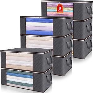 Fabric Bedding Storage Bag For Comforters And Blankets With Zipper, 8 Pack (grey)
