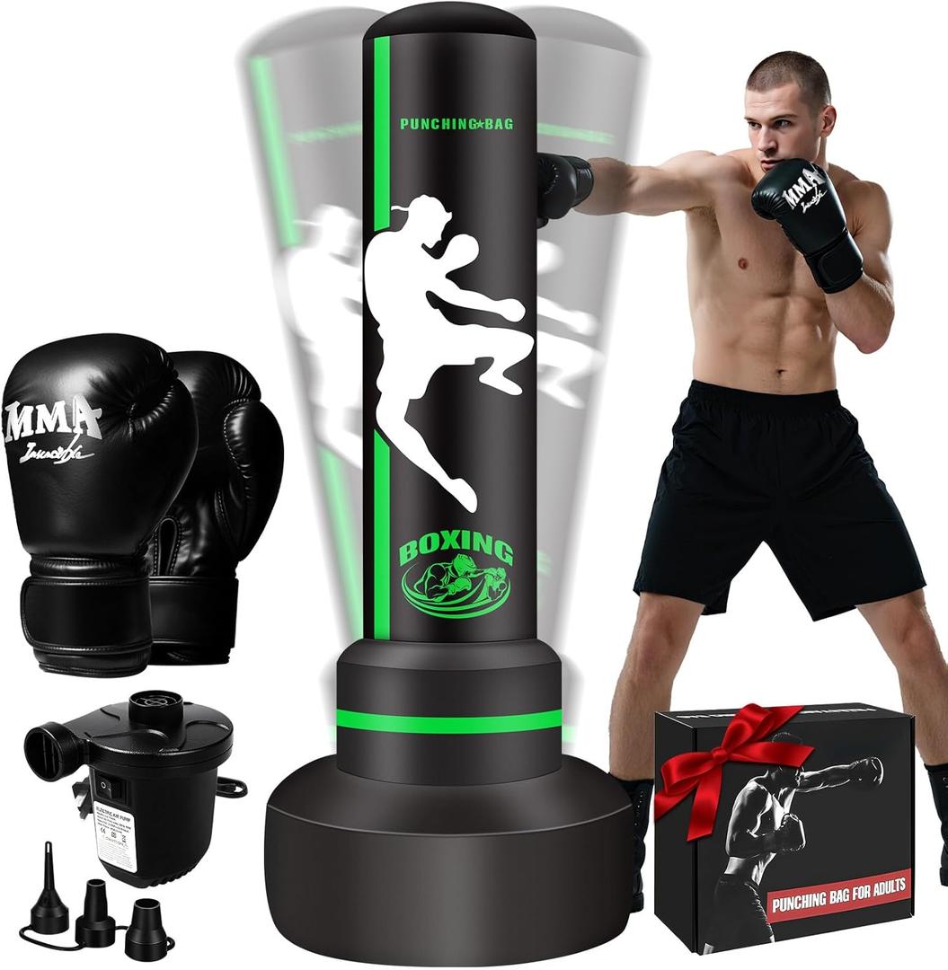 Heavy Punching Bag with Stand Adults Teens,70" Freestanding Boxing Bags Kicking Bag Heavy Bag with Boxing Gloves and Electric Air Pump, Kickboxing Training Equipment Bags Thai Fitness Karate