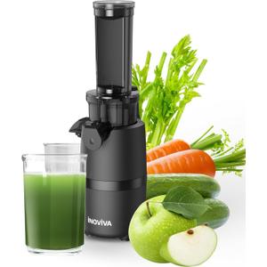 Cold Press Juicer, INOVIVA Masticating Juicer Machines Compact, Slow Juicer with 70 RPM Low Speed, Juice Maker for Vegetable & Fruit, Portable Juice Extractor High Juice Yield & Easy to Clean, Black