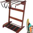 Freestanding Surfboard Rack, Vertical Surfboard Stand Racks, Surf Rack of Free Wall Mount Fits Shortboards, Longboards, Wakeboards, Holds 4 Board, Pine Wood,1 PCS,Dark Brown