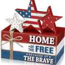 Geelin 4 Pcs 4th of July Wooden Book Stack Sign Decor, 250th Anniversary Patriotic Red White Blue USA Tabletop Decoration with Star Design, Rustic Farmhouse Tiered Tray Decor for Home Office Desk