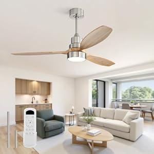 Sofucor Ceiling Fan with Lights, 52 Inch Low Profile Flush Mount Mordern Wood Ceiling Fan with Remote for Indoor Farmhouse Bedroom Living Room Outdoor Patio Porch, Reversible DC Motor, Noiseless