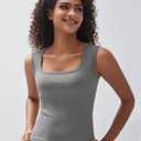 Women's Square Neck Ribbed Tank Tops Sleeveless Shirts Casual Basic Tanks Slim Fitted Workout Tops French Gray XL