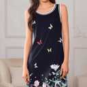 Ekouaer Tank Nightgowns for Women Sleeveless Sleep Dress Crew Neck Sleep Shirt Comfy Pajama Dress (Black, S)