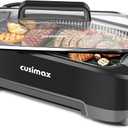 CUSIMAX Smokeless Indoor Grill, 1500W Electric Grill Korean BBQ Grill with LED Smart Display & Tempered Glass Lid, Non-stick Removable Grill Plate, Turbo Smoke Extractor, Black New Model