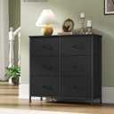 SONGMICS Dresser for Bedroom, Chest of Drawers, TV Stand, Steel, MDF, 6 Non-Woven Fabric Drawers, Storage Organizer Unit, Closet, Entryway, Ink Black and Ebony Black ULGS123B01S