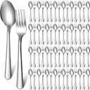BBTO 100 Pcs Forks and Spoons Silverware Set Bulk Stainless Steel Flatware Cutlery Set 6.7'' Kitchen Utensils for Home Restaurant 50 Dinner Fork, 50 Teaspoon, Mirror Polished, Dishwasher Safe