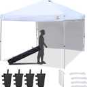 ISAGAPOY Pop up 10x10 Canopy Tent Compact Canopy, Portable Shade Instant Folding Better Air Circulation Canopy with Wheeled Bag x1 Sidewall x1 Canopy Sandbags x4 Tent Stakes x4 (White)