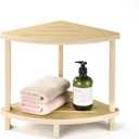 Corner Shower Stool for Inside Shower, 17in Shower Foot Rest for Shaving Legs with Storage Shelf 2-Tier, Waterproof Bath Stool Bench for Small Spaces Bathroom Seat