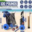 DoubleFill Beach Cart with 12 inch Balloon Wheels for Sand Foldable Beach Buggy Wide Wheel Storage Wagon Rust Free Aluminum Frame with Body Board Holder Removable Tote for Most Terrain(Blue,Classic)