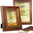 2 Pack 4x6 Vintage Gold Photo Frames with Real Glass Front  Elegant Wall/Tabletop Display for Home, Wedding & Old Photos