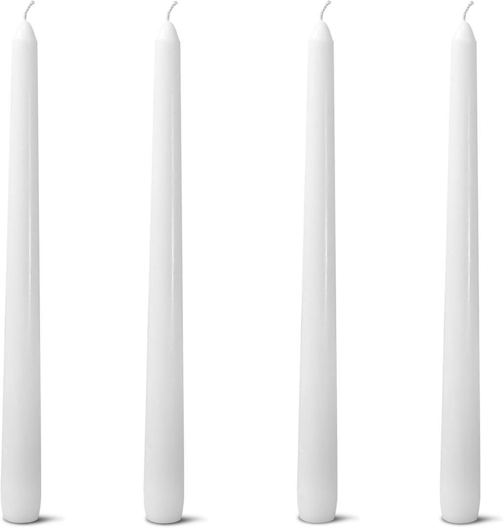 4 Pack White Taper CandlesTaper Candles 10 Inch DriplessUnscented & Smokeless Candlesticks Bulk7-8 Hours Long Burning Tall CandlesIdeal for Christmas Weddings Parties Dinner