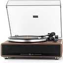 1 by ONE High Fidelity Belt Drive Turntable with Built-in Speakers, Vinyl Record Player with Magnetic Cartridge, Bluetooth Playback and Aux-in Functionality, Auto Off, Walnut