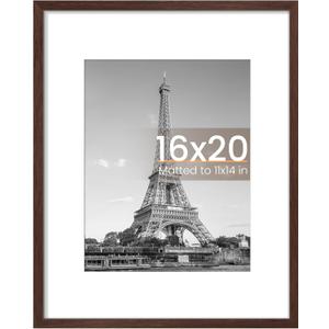 Upsimples 16x20 Picture Frame, Display Pictures 11x14 with Mat or 16 x 20 Without, Wall Hanging Poster Frame, Brown, 1 Pack