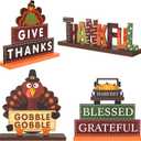 4 Pcs Thanksgiving Centerpieces for Tables Decorations, Wooden Thanksgiving Table Decorations Indoor Pumpkin Turkey Signs, Harvest Autumn Fall Decor Set for Home Office Party Farmhouse Desk Fireplace