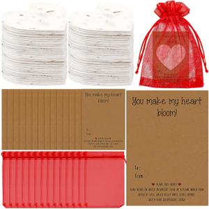 24 Pcs Valentine's Day Gifts Bulk Plantable Seed Paper Cards Heart Shape Seed Paper Valentines Heart Cards with Red Organza Bags for Galentine Valentines Exchange Gifts