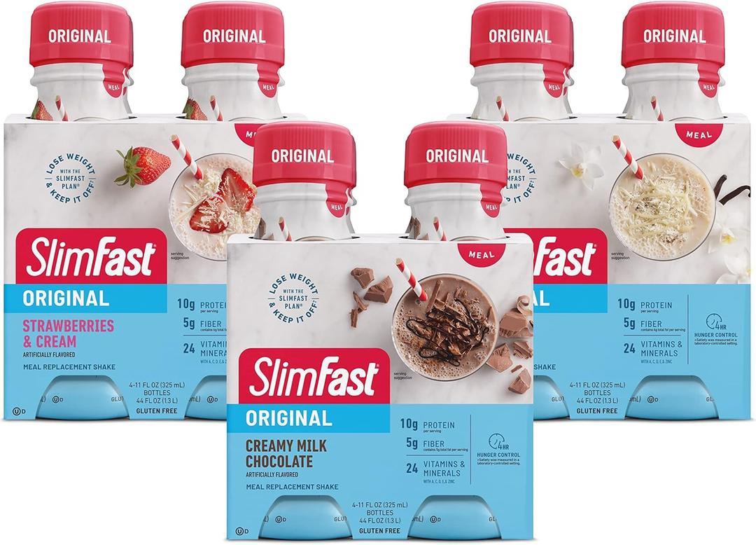 SlimFast Meal Replacement Shake, Protein Drink for Meal Support, Fan Favorites Variety Pack, Original RTD,11 Fl. Oz Bottles, 12 Count (Packaging May Vary) Best By: 02/13/2026
