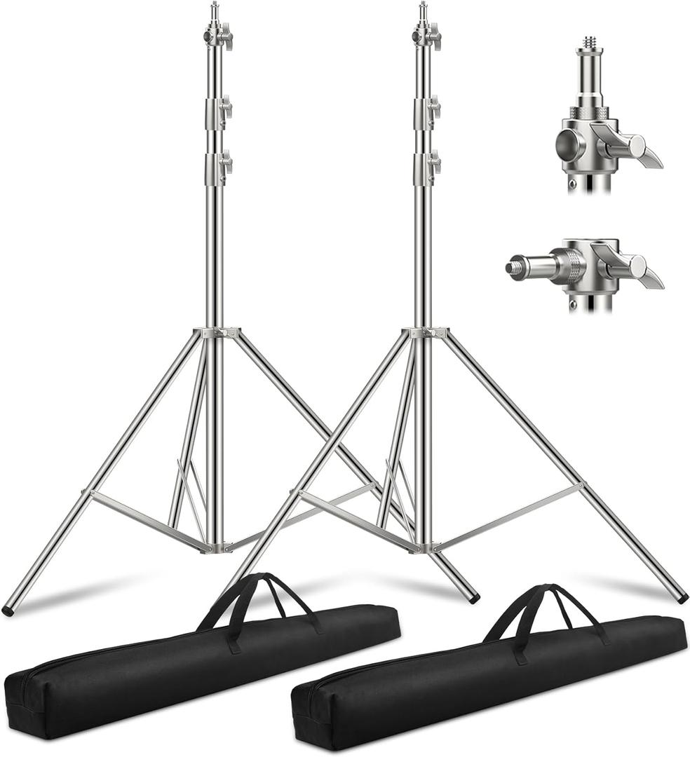 2 Pack 9.2ft/110'' Stainless Steel Light Stand, Sdfghj Heavy Duty Photography Light Stand Tripod with 1/4'' to 3/8'' Screw Adapter for Strobe Flash, LED Ring Light, Monolight, Softbox, Speedlight