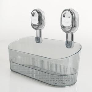 No Drill Bathroom Organizer with Strong Suction Cups, Heavy Duty Shower Organizer Holds 10lbs, Bathroom Shelf for Shampoo, Soap, Razor, Toothbrush (transparent gray)