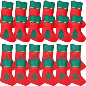 24 Pack Mini Christmas Stockings Red Green Elf Xmas Hanging Stockings for Christmas Tree Fireplace Home Party Decorations