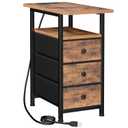 AMHANCIBLE End Tables Living Room with Charging Station, Narrow Side Table with USB Ports and Outlets, Slim Nightstand with 3 Fabric Drawers for Bedroom, Small Space, Rustic Brown, HETN013BR-1