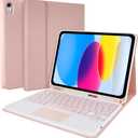 LAMA Touchpad Keyboard Case for iPad (A16) 11th Gen 2025 /10th Gen 2022, Folio Cover with Pencil Holder, Multi-Touch Trackpad, Wireless Magnetic Keyboard for iPad 11th 10th Generation, Pink