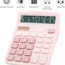Desk Calculator, Envysun 12-Digit LCD Display Office Calculator  Dual Power, Compact and Lightweight, Easy-to-Read Display, Durable for Business, School, and Home (Pink)