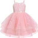 IMEKIS Toddler Kids Girls Fairy Dress Sparkle Sequins Tulle Pageant Party Birthday Princess Outfit 9-10 Years, Pink