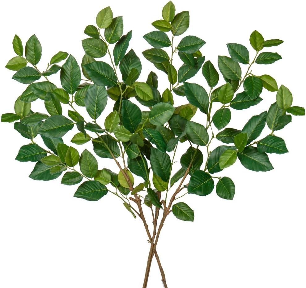 Briful 3PCS Artificial Greenery Stems Fake Plants, 35'' Long Stem Faux Camellia Branches, Real Touch Year Round Tea Leaf Branches Artificial Plants for Home Farmhouse Wedding Centerpiece Decor