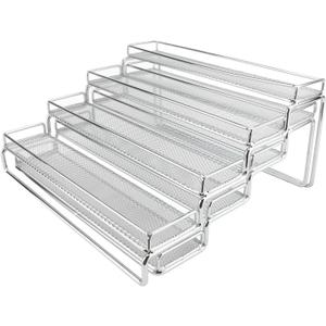 JTLB 4 Tier Seasoning Rack Organizer Iron Wire Expandable Seasoning Organizer Kitchen Counter Shelves