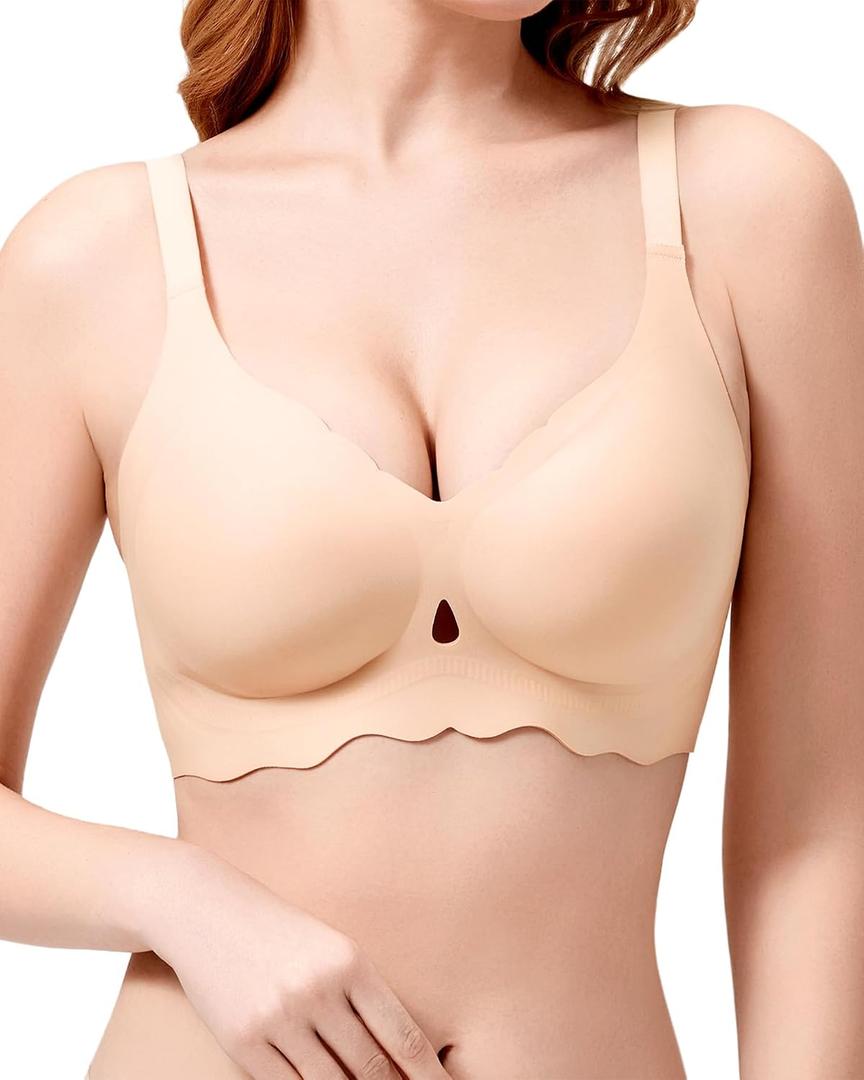 Wireless Bras for Women No Underwire Seamless Push Up Supportive Bralettes Wave Full Coverages Comfortable Everyday Bra (M)