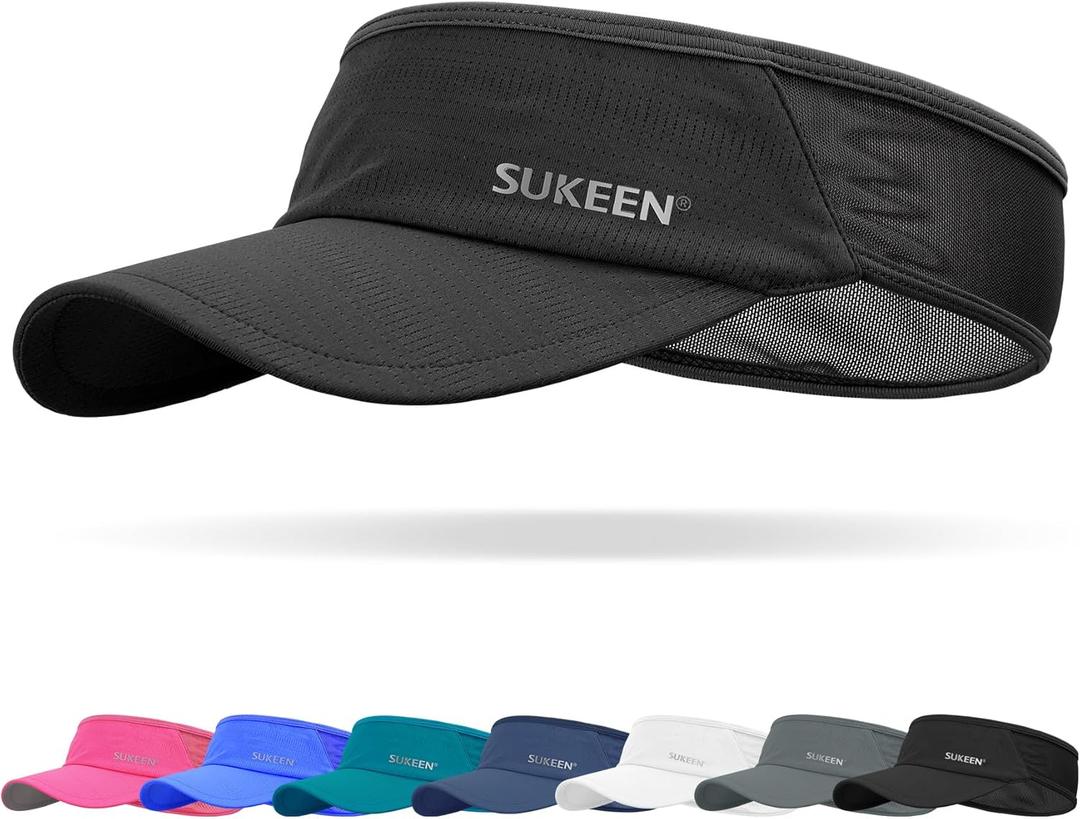 Sukeen Sports Sun Visor Men Women Lightweight Packable Cooling Stretchy Visor Hat for Running, Tennis, Golf (One Size, Black)