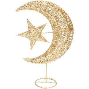 FAVOMOTO Moon and Star Design Xmas Tree Topper Reusable Christmas Tree Ornament for Home Decoration Party Decoration and Holiday Decor Finish Battery Lights Batteries Not Included