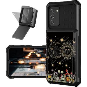 for Samsung Galaxy A03S Wallet Case with Card Holder Slot Flip Cover Hybrid Dual Layer Heavy Duty Shockproof Hidden ID Cash Credit Wallet Case for Samsung A03S, Moon Sun Garden