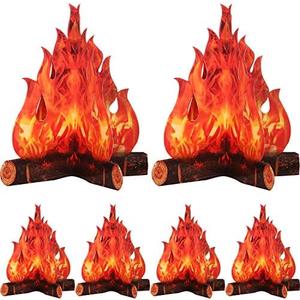 Boao 6 Set Fake Fire Fake Flame Camping Decoration 3D Cardboard Campfire Centerpiece Artificial Flames Campfire Party Decoration for Camp Bachelorette Party Supplies(Red Orange)