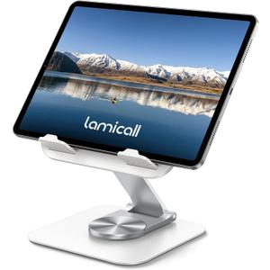 Lamicall Tablet Stand Holder for Desk - [Ultra-Slim Foldable][360Rotation] iPad Holder Stand, 360 Rotatable Desktop Tablet Holder, Tablets Accessories for 4.7-13" iPad, Switch, Phone (White)