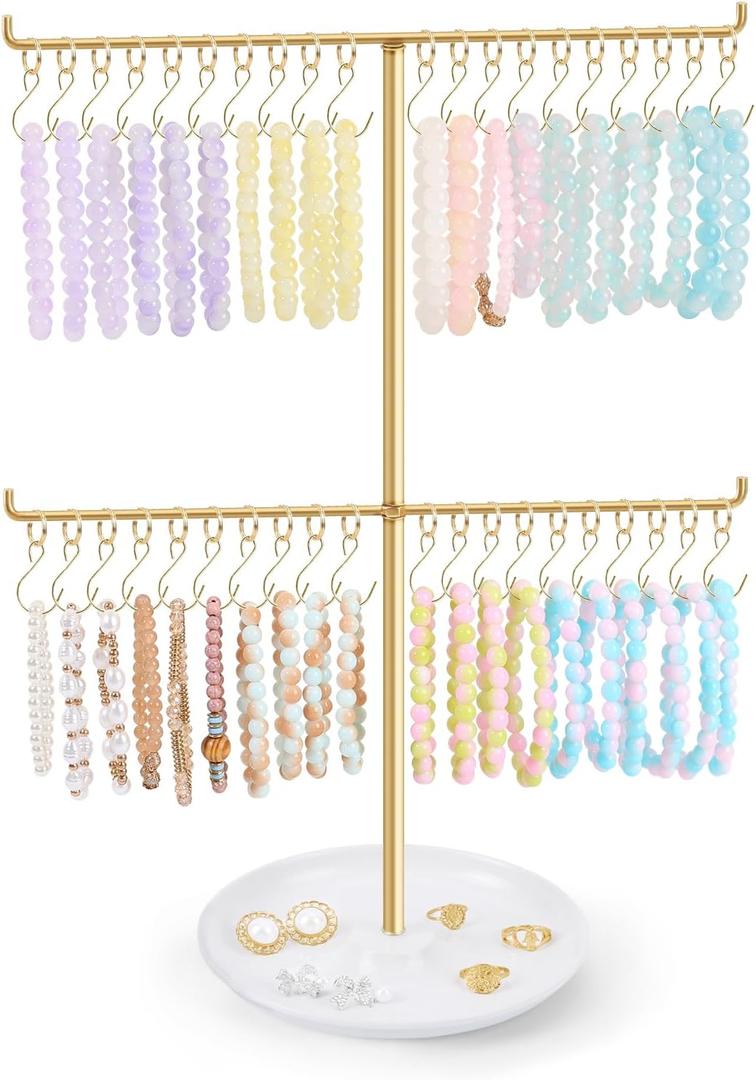 OAOLEER Bracelet Holder Display, Gold Jewelry Holder with 40 Movable Hooks Bracelet Stand Organizer, Jewelry Display Stand for Necklaces Bangles (2 Tier)