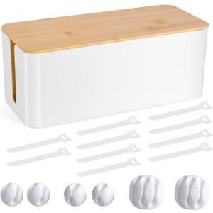 Cable Management Box - Wooden Style Cord Organizer Box to Hide Wires & Power Strips | Desk Computer Cable Organizer Box | Safe ABS Material | 12.6" (L) x 5.3" (W) 4.9" (H) | for Home & Office - White (Medium)