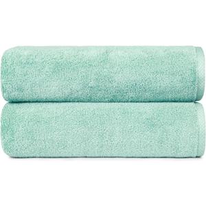 Amazon Basics 100% Cotton Quick-Dry Lightweight Moisture Absorbing Bath Towel, 2-Pack, Seafoam Green, 54" x 30"
