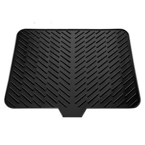 Silicone Drying Mat, 23"X17" With Built-in Drain Lip,Heat-Resistant,Eco-friendly,Hygienic Drying Pad,Leak-Proof and Non-Slip,Silicone Dish Drying Mat for Kitchen Counter or Sink（Black 23X17）