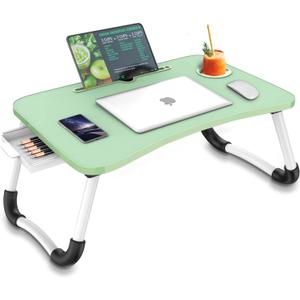 Zapuno Multi-Function Laptop Bed Table with Storage Drawer and Cup Holder, Lap Desk Stand Tray for Eating, Reading and Working (Green)