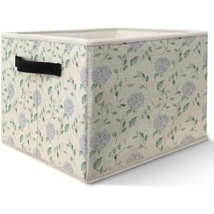 Blue Hydrangea Floral Storage Bins Basket, Rustic Cottagecore Flower Botanical Collapsible Fabric Storage Box Organizer Toybox for Bedroom Bathroom Clothes Books Toys (SNL032)