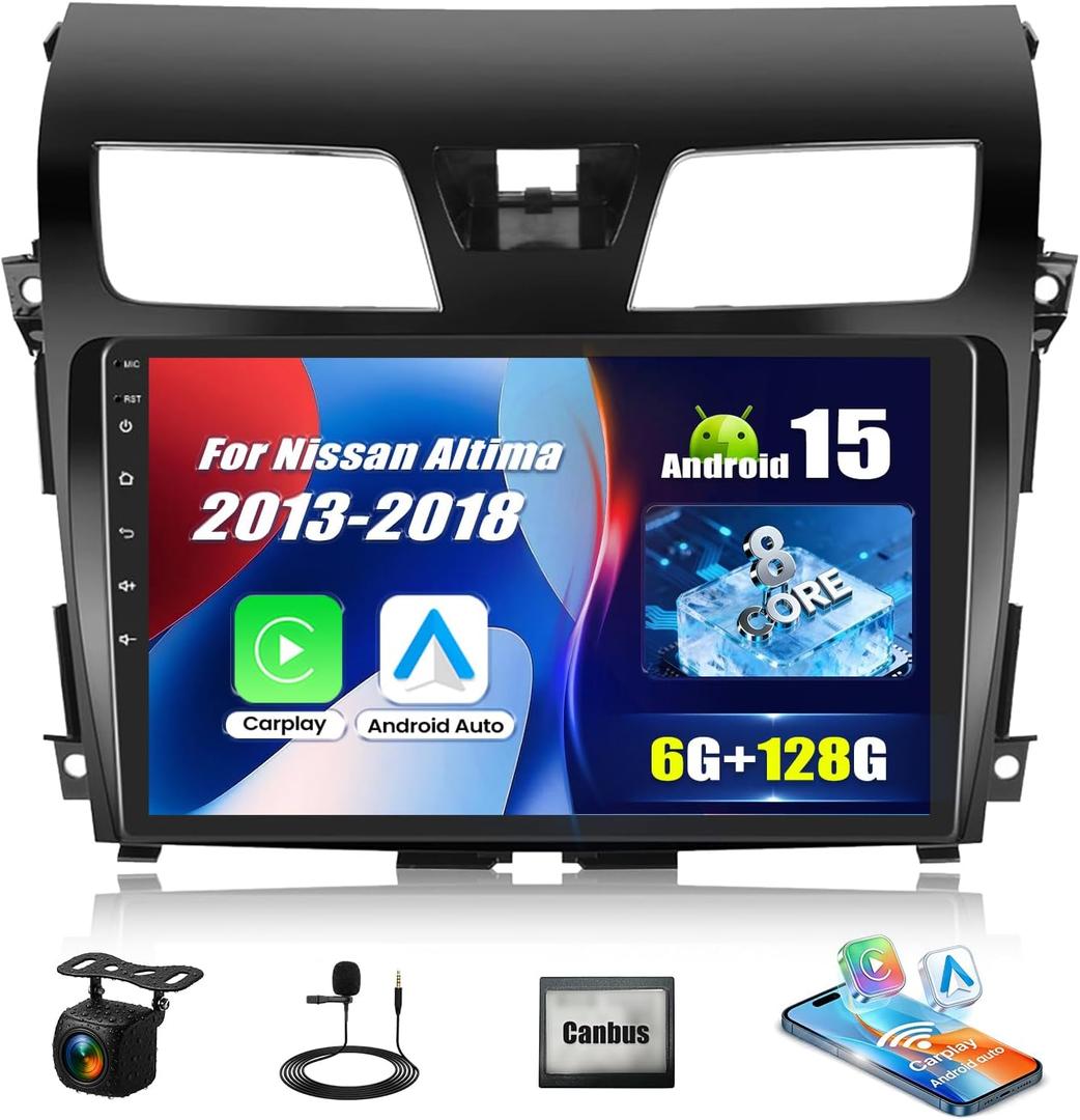 [8CORE 6G+128G] Android 15 Car Stereo for Nissan Altima 2013-2018 with Wireless CarPlay Android Auto,10.1" Touchscreen Car Radio with Mirror Link WiFi/GPS,Bluetooth,FM/RDS SWC+Backup Camera