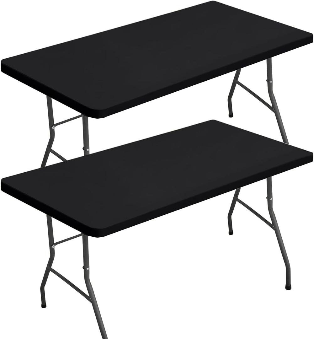 homing 2 Packs 6 Foot Rectangle Table Cloth, Waterproof Polyester Elastic Fitted Tablecloth, Washable Table Cover for Picnic, Camping, Outdoor (Black, 30" x 72")
