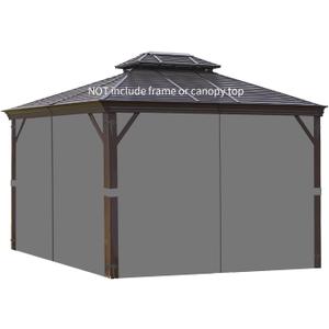 Homegroove Gazebo Curtains Outdoor Waterproof 10 * 10ft, Privacy Curtains 4-Panels, Gazebo Replacement Curtain with Zipper for Garden, Patio, Yard (Only Curtains) Gray